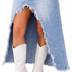 Women High Quality Front Split Denim <b>Skirt</b> High Waist Breathable Eco-Friendly Anti-Wrinkle Fashion Street Style Casual Outfit - Product Image 6