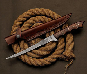 Cuchillo de filetear hecho a mano de acero de Damasco con hoja flexible de 8 pulgadas, mango de madera ambidiestro, herramienta de cocina personalizada para chef - Product Image 6