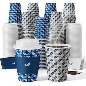 Confezione da 400 Bicchieri di Carta da Asporto da 12oz con Coperchi, Manicotti e Agitatori per il Ringraziamento e Natale - Product Image 1