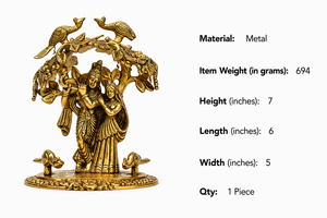 Figurine artisanale en laiton de Radha Krishna sous un arbre Kadamba, sculpture spirituelle divine pour la décoration de temple ou de maison. - Product Image 6