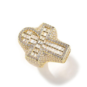 Anillo Cruzado Totalmente Cubierto de Moissanita, Plata de Ley con Baño de Rodio, Anillo Brillante Unisex, Regalo Estilo Hip Hop, Boda, Punk, Rapper - Product Image 4