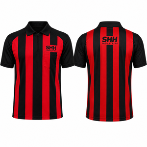 Men Red Black Striped Referee <b>Shirt</b> Half <b>Zip</b> Polo Collar Chest Pocket Short Sleeve Professional Football Officials Game Jersey - Product Image 4