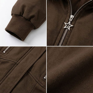 <b>Women's</b> Brown Hooded <b>Zip</b>-<b>Up</b> <b>Jacket</b> With Faux Fur Trim Winter Short Sleeve Lined Windproof Regular Fit Full Sleeve Hoodies - Product Image 6