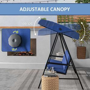 Dondolo da Giardino Blu per 3 Persone con Tettuccio Regolabile e Cuscini Impermeabili Rimovibili per Esterni, Portico e Giardino - Product Image 6