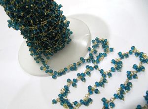 London Blue Topaz Hydro Quartz Faceted Cluster <b>Rosary</b> Chain - Product Image 3