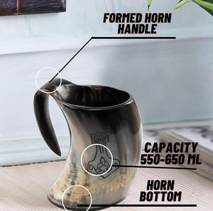 Jarra Vikinga de Cuerno, Calidad Premium, Hecha a Mano, Taza para Beber, Cuerno Natural de Buey, Jarra de Cerveza Estilo Medieval, Artículo de Regalo - Product Image 2