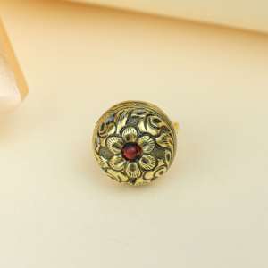 Anello di Lusso in Pietra Corallo Gumbad Chittai, <span class=keywords><strong>Argento</strong></span> Sterling <span class=keywords><strong>925</strong></span> Placcato Oro, Gioiello Vintage da Donna alla Moda - Product Image 1