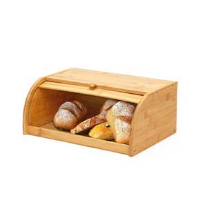 Clear Front 2-Tier Bamboo Bread Box with Glass Windows - <b>Double</b> Layer Kitchen Countertop Bread Storage <b>Bin</b> Organizer - Product Image 2