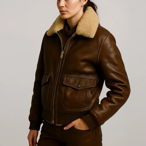 Veste formelle en cuir de mouton artisanal Leathertex Premium pour homme, col en fourrure de renard, respirante, imprimé animal, automne, coton - Product Image 4