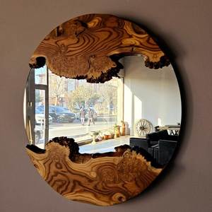 Espejo de pared asimétrico de madera natural con borde vivo, marco único, de tallo natural, ¡el más vendido! - Product Image 2