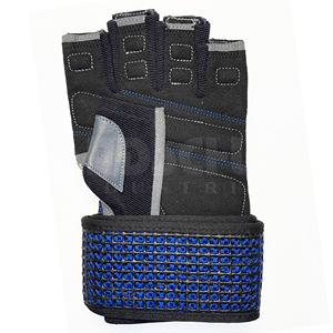 Gants de musculation professionnels bleus et noirs avec bandes de maintien robustes pour les poignets |   Poignée antidérapante de qualité supérieure pour un équipement de musculation ultime - Product Image 4