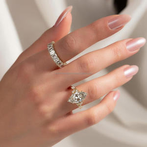 Igi/gia แล็บปลูกวินเทจ14K สีขาวทองแต่งงาน/หมั้นแหวน unisex เพชรของขวัญครบรอบปาร์ตี้กับลูกแพร์ตัดเพชร - Product Image 6