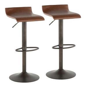 Juego de 2 taburetes de bar industriales Ale en metal antiguo y piel sintética marrón - Product Image 1