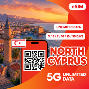 eSIM Chypre du Nord Données illimitées 3/5/7/10/15/30 jours – Code QR Internet de voyage 4G/5G, livraison instantanée par e-mail - Product Image 1