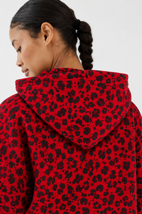 Conjunto Deportivo de 2 Piezas para Mujer, Estampado de Leopardo Rojo, Sudadera con Capucha Premium y Pantalones Deportivos de Pierna Ancha, Estilo Casual - Product Image 6