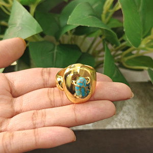 Blue Copper Turquoise <b>Ring</b> Gemstone Adjustable Unisex Fashion Jewelry <b>Gold</b> Plated Wedding Jewelry <b>Cocktail</b> Oval <b>Rings</b> For Women - Product Image 4