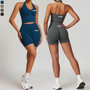 2 Piece <b>Set</b> Breathable Solid Knee Length Simple Elastic Waist Nylon <b>Yoga</b> <b>Sets</b> - Product Image 6
