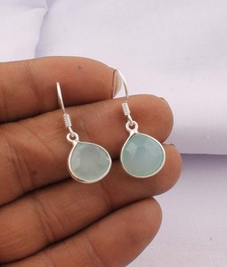 Boucles d'oreilles pendantes en argent sterling 925 avec lapis-lazuli en forme de goutte d'eau, pierre précieuse naturelle facettée, forme poire, bijoux de gros - Product Image 2