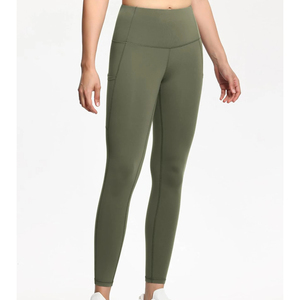 Leggings de sport pour femme taille haute sans couture, longueur intégrale, vert olive uni, extensibles, respirants et confortables - Product Image 1