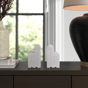 <b>Marble</b> Bookends 2Pcs Geometric Sculptural Minimalist Design Stone Decorative Home Office Desk Accessories - Product Image 5