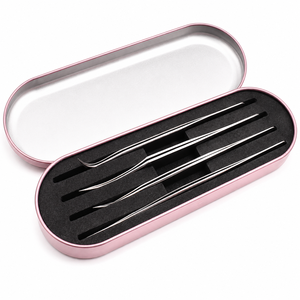 Stainless Steel Eyelash Tweezers Set in Metal Case with Precision Tips for Lash Extension Tools <b>Rose</b> Gold - Product Image 4