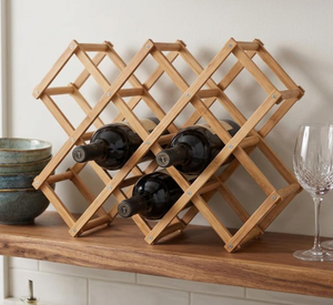 Porte-bouteilles multifonction en bois, étagère de rangement pour vin, support pliable en bois d'acacia pour comptoir, présentoir pour bouteilles de vin - Product Image 1