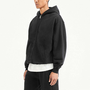 Nouveau sweat à capuche noir zippé de qualité supérieure, 100 % coton molletonné, coupe oversize décontractée, idéal pour l'automne, couleur unie, épaules tombantes - Product Image 4