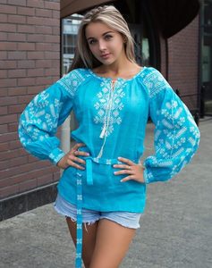 Blusa Casual Bohemia Blanca para Mujer, Bordada, 100% Algodón, Manga Corta, Cuello en V, Cinturón, Corte Regular, Lavable, para Primavera/Verano - Product Image 3