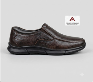 Asken Atelier Men's Brown Genuine Leather Formal Moccasin <b>Slip</b>-<b>On</b> Toe Breathable Lightweight Non-<b>Slip</b> Comfortable Office Shoes - Product Image 2