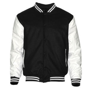 Veste universitaire noire et blanche à col montant, style streetwear décontracté, vêtements personnalisés, fabricant d'articles vestimentaires du Pakistan - Product Image 1
