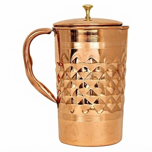 Pure Copper Water Pitcher with Diamond Hammered Design & Brass Knob Lid Handmade <b>Jug</b> for Hotel Restaurant Tableware - Product Image 1