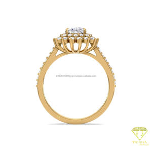 Bague de fiançailles vintage en or jaune 14 carats avec moissanite taille coussin et double halo, bague de mariage avec bande pavée - Product Image 3