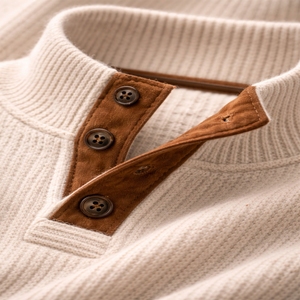 Suéter Casual Personalizado para Hombre, con Botones, Tejido de Punto, Parche Texturizado en el Codo, 100% Algodón, Corte Regular Cómodo con Contraste - Product Image 5