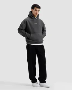 Sweat-shirt à capuche oversize pour homme, gris foncé, en molleton 100% coton, décontracté, pour l'automne, avec poche, coupe classique - Product Image 2