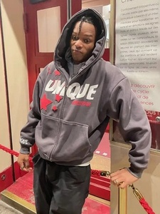 Vente en gros de sweats à capuche pour hommes 100% coton, entièrement zippés, grandes tailles, avec impression 3D en relief de logo personnalisé, modèle Sun Fad - Product Image 6