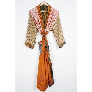Vintage 100% Silk Sari Kimono Robe Women Handmade Patchwork Boho Elegant Luxury Thermal Summer Wear Free Size - Product Image 6