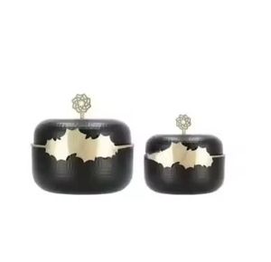 Modern Black and Gold Serving Canister <b>Set</b> Stainless Steel Round Food Storage Jars with Geometric Flower Knob for Luxury Dining - Product Image 1