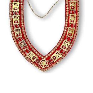 Collar Masónico Chapado en Oro con Cadena Shriner, Terciopelo Rojo y Pedrería Dorada, Tela de Terciopelo de Alta Calidad con Cadena - Product Image 2
