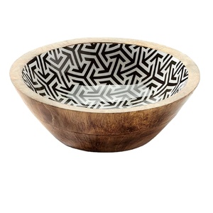 Vente chaude autocollant émail imprimé bol en bois salade de légumes riz bols de service bol à salade en bois - Product Image 1