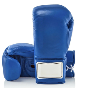 Gants de boxe en cuir bleu à lacets, équipement d'entraînement à doigts entiers pour adultes de 14 ans et plus, usage unisexe pour arts martiaux - Product Image 1
