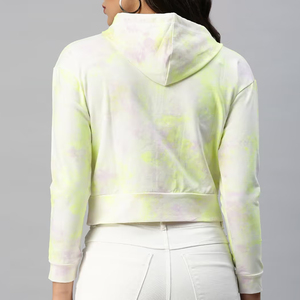 Breathable Polyester Cotton Fleece Full Sleeve Women's Autumn Casual <b>Crop</b> Hoodie with Zipper Custom Solid Tiedye Design - Product Image 2