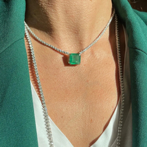 Classic Emerald Cut Pendant <b>Necklace</b> 925 Sterling Silver Rhodium Plated Box <b>Chain</b> For Women Everyday Wear Luxury Jewelry - Product Image 3