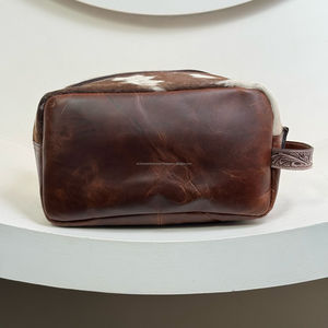 กระเป๋าเครื่องสำอางหนังวัวแท้สำหรับเดินทาง2025จุของได้มากกระเป๋าเครื่องสำอางหนังวัวแท้สีเทอร์ควอยซ์ - Product Image 5