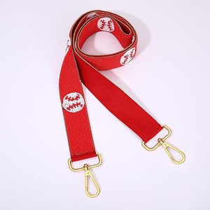 Sangle de sac artisanale légère en perles imitation nacre, motif baseball blanc sur fond rouge, réglable, bandoulière, style bohème - Product Image 2