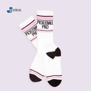 Chaussettes de pickleball JZVINA pour adultes, rayées blanc rose noir, en coton respirant, pour l'été, décontractées et sportives - Product Image 4