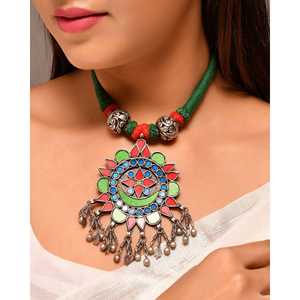 Collar Tribal de Plata de Colores Variados Meera Jaipur - Product Image 2