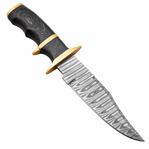 Couteau Bowie industriel/DIY en acier Damas artisanal de 4 mm, manche en bois Pakka, pointe droite, 12 pouces, fabriqué par Edge Master - Product Image 1