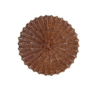 Good Quality Boho <b>Blue</b> Rattan Charger Plates Handmade Floral Placemat and Scalloped <b>Table</b> Decoration OEM ODM Available - Product Image 1