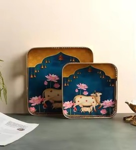 Pot en métal Pichwai de qualité supérieure avec plateau, ensemble de pots décoratifs, artisanat fait main pour la décoration de la maison - Product Image 2