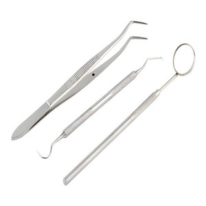 Set de Exploración Dental Básico de Acero Inoxidable: Sonda Manual, Espejo Bucal y Pinzas - Instrumentos Dentales Profesionales - Product Image 1